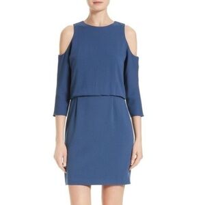 NWT Tibi Savanna Cold Shoulder Long Sleeve Sheath Dress In Delta Blue